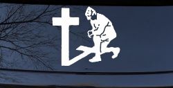 Military Soldier Kneeling at Cross Christian Car or Truck Window Decal Sticker