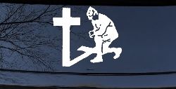 Military Soldier Kneeling at Cross Christian Car or Truck Window Decal Sticker