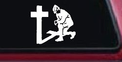 Military Soldier Kneeling at Cross Christian Car or Truck Window Decal Sticker