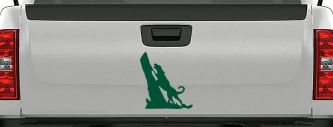 Dog Barking up Tree Hunting Car or Truck Window Vinyl Decal Sticker (Dark Green)