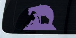 Cowboy and Horse Western Farm and Rodeo Car or Truck Window Vinyl Decal Sticker (Purple)