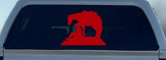 Cowboy and Horse Western Farm and Rodeo Car or Truck Window Vinyl Decal Sticker (Red)