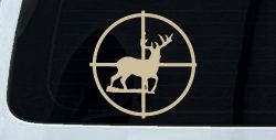 Deer in Scope Hunting Car or Truck Window Decal Sticker (Desert Sand)