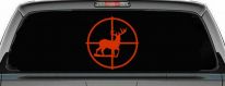 Deer in Scope Hunting Car or Truck Window Decal Sticker (Orange Red)