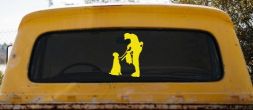 Foul Duck Bird Hunter with Dog Hunting Car or Truck Window Vinyl Decal Sticker (Yellow)