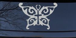 Butterfly Wings with Cross Body Christian Car or Truck Window Decal Sticker (Light Gray)