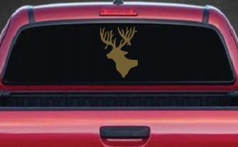 Deer Head Hunting Car or Truck Window Decal Sticker (Gold)