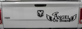 Angel on Board With Halo and Wings Christian Car or Truck Window Decal Sticker (Black)
