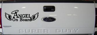 Angel on Board With Halo and Wings Christian Car or Truck Window Decal Sticker (Black)