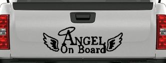 Angel on Board With Halo and Wings Christian Car or Truck Window Decal Sticker (Black)