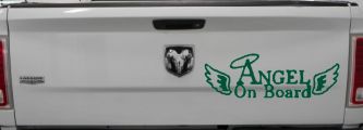 Angel on Board With Halo and Wings Christian Car or Truck Window Decal Sticker (Dark Green)