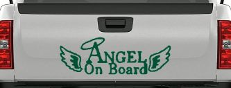 Angel on Board With Halo and Wings Christian Car or Truck Window Decal Sticker (Dark Green)