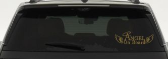 Angel on Board With Halo and Wings Christian Car or Truck Window Decal Sticker (Gold)