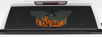 Angel on Board With Halo and Wings Christian Car or Truck Window Decal Sticker (Orange)