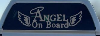 Angel on Board With Halo and Wings Christian Car or Truck Window Decal Sticker (Silver)