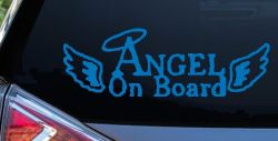 Angel on Board With Halo and Wings Christian Car or Truck Window Decal Sticker (Sky Blue)