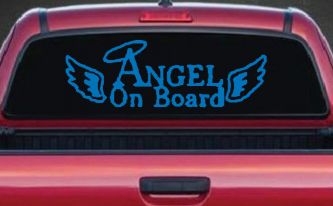 Angel on Board With Halo and Wings Christian Car or Truck Window Decal Sticker (Sky Blue)