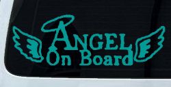 Angel on Board With Halo and Wings Christian Car or Truck Window Decal Sticker (Turquoise)