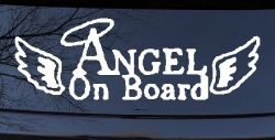 Angel on Board With Halo and Wings Christian Car or Truck Window Decal Sticker (White)