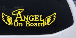 Angel on Board With Halo and Wings Christian Car or Truck Window Decal Sticker (Yellow)
