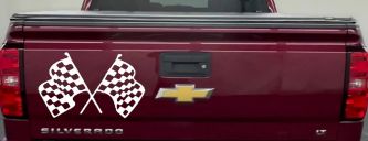 Racing Flags Car or Truck Window Decal Sticker (White)