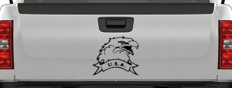 Eagle with USA Banner Military Car or Truck Window Decal Sticker (Black)