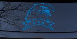 Eagle with USA Banner Military Car or Truck Window Decal Sticker (Sky Blue)