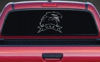 Eagle with USA Banner Military Car or Truck Window Decal Sticker (Telegrey)