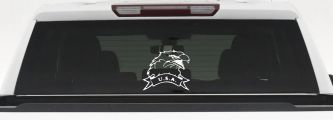 Eagle with USA Banner Military Car or Truck Window Decal Sticker (White)