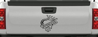 Princess With Heart and Crown Car or Truck Window Decal Sticker (Black)