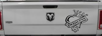 Princess With Heart and Crown Car or Truck Window Decal Sticker (Black)
