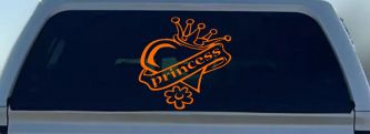 Princess With Heart and Crown Car or Truck Window Decal Sticker (Orange)