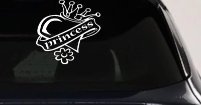 Princess Heart Crown Decal Car Truck Window Vinyl Sticker (White)