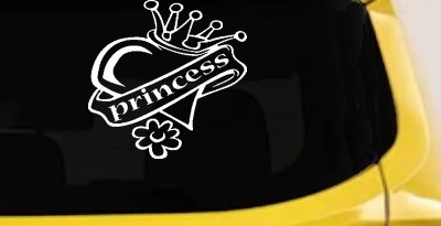 Princess Heart Crown Decal Car Truck Window Vinyl Sticker (White)