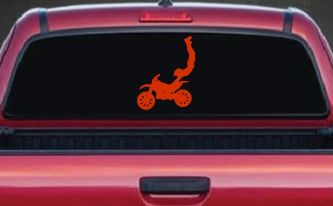 Dirtbike Motorcycle Trick Car or Truck Window Decal Sticker (Orange Red)