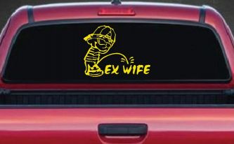 Pee on Ex Wife Car or Truck Window Decal Sticker (Yellow)