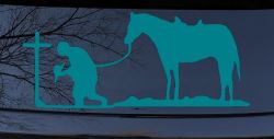 Cowboy at Cross with Horse Western Ranch or Farm Christain Car or Truck Window Decal Sticker (Turquoise Blue)