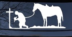 Cowboy at Cross with Horse Western Ranch or Farm Christain Car or Truck Window Decal Sticker