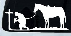 Cowboy at Cross with Horse Western Ranch or Farm Christain Car or Truck Window Decal Sticker