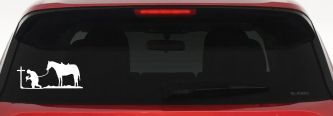 Cowboy Cross Horse Decal Western Christian Car Truck Window Sticker (White)