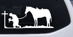 Cowboy at Cross with Horse Western Ranch or Farm Christain Car or Truck Window Decal Sticker