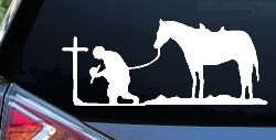 Cowboy at Cross with Horse Western Ranch or Farm Christain Car or Truck Window Decal Sticker