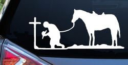 Cowboy at Cross with Horse Western Ranch or Farm Christain Car or Truck Window Decal Sticker
