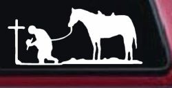 Cowboy at Cross with Horse Western Ranch or Farm Christain Car or Truck Window Decal Sticker