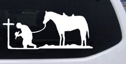 Cowboy at Cross with Horse Western Ranch or Farm Christain Car or Truck Window Decal Sticker