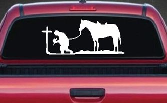 Cowboy at Cross with Horse Western Ranch or Farm Christain Car or Truck Window Decal Sticker