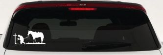 Cowboy at Cross with Horse Western Ranch or Farm Christain Car or Truck Window Decal Sticker (White)