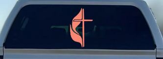 Methodist Cross Christian Car or Truck Window Decal Sticker (Coral)