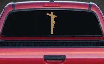Jesus on Cross Christian Car or Truck Window Decal Sticker (Light Brown)
