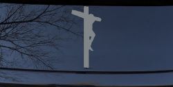 Jesus on Cross Christian Car or Truck Window Decal Sticker (Telegrey)